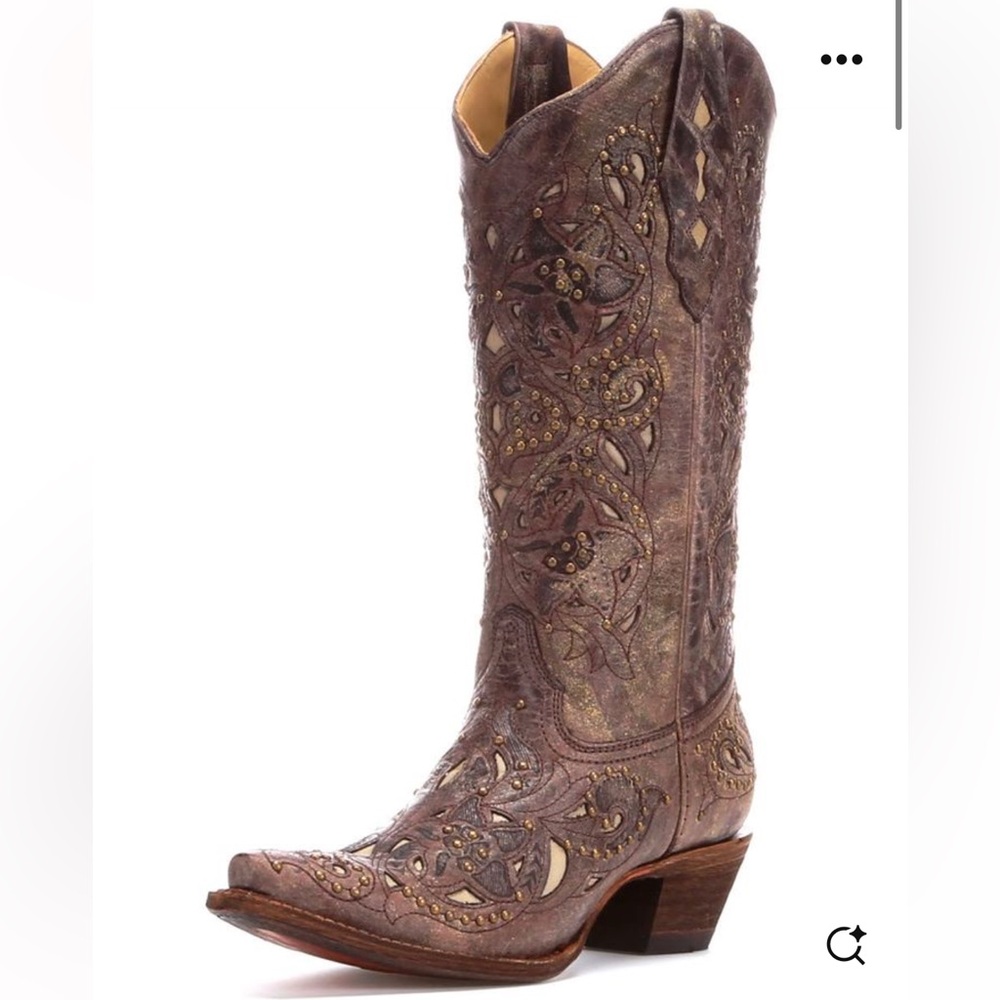 Corral studded embossed distressed grey leather cowboy boots size 6